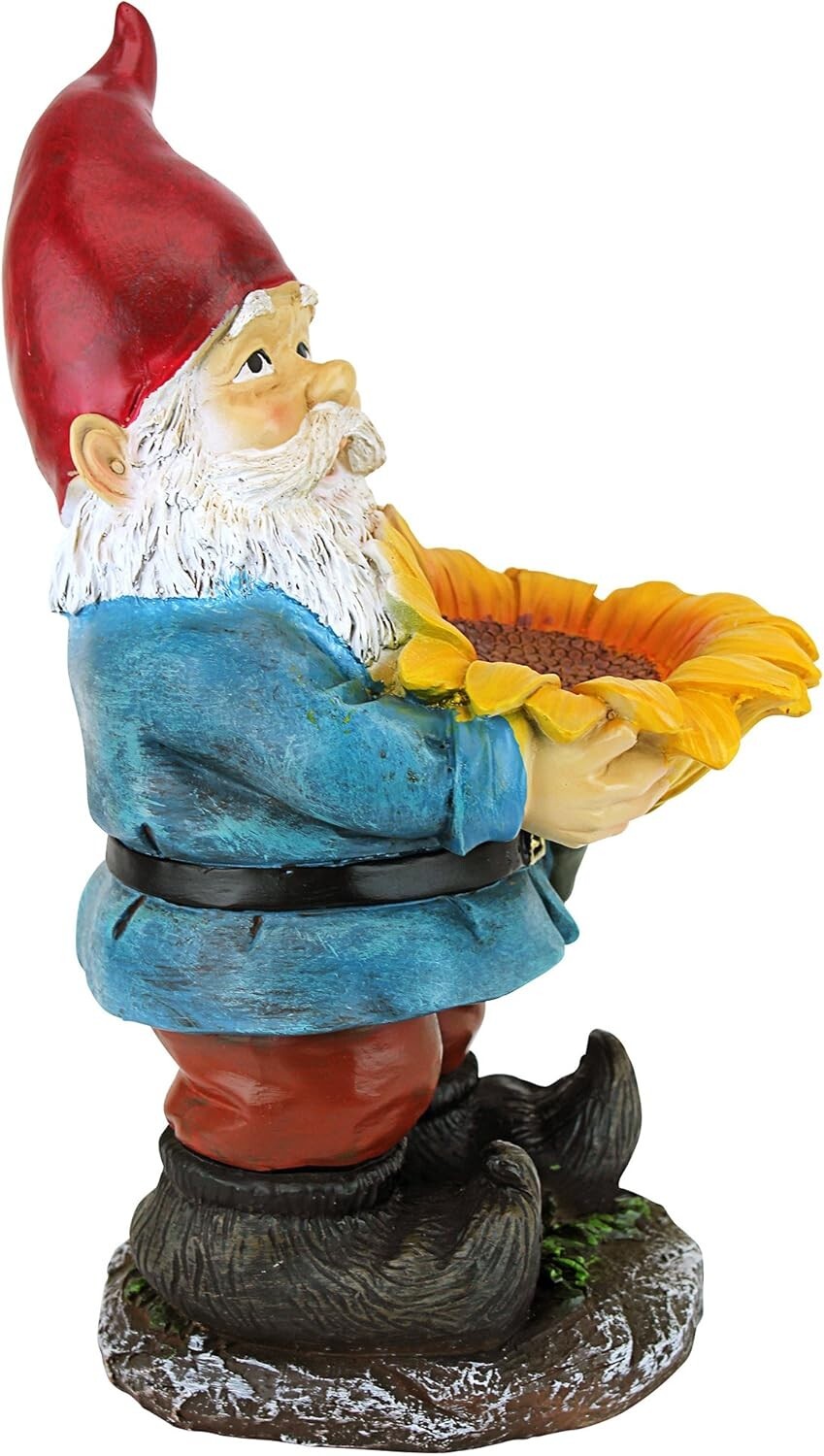 Charming Sunflower Sammy Gnome Statue with Bird Feeder - Outdoor Decor Delight