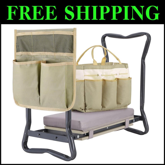 Versatile Folding Garden Stool with Extra Kneeling Pad - Supports 330 lbs
