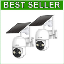 Load image into Gallery viewer, 2-Pack Solar Powered 4MP Cameras with Night Vision &amp; Cloud Storage Options