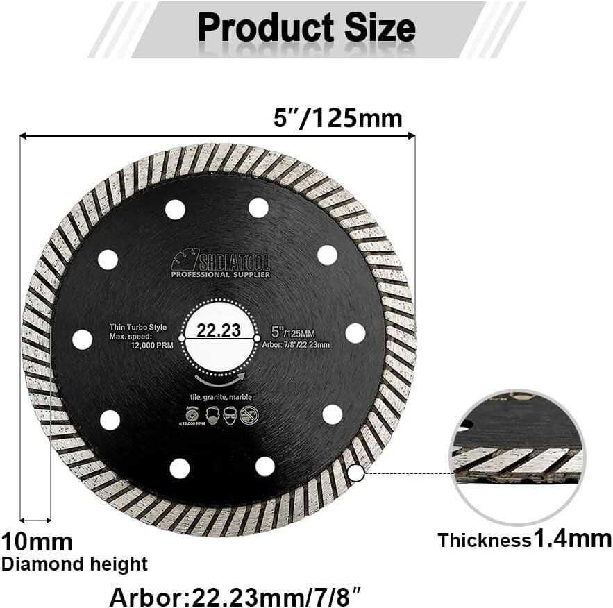 Efficiency-Driven 5'' Diamond Cutting Blade Package, 5PCS for All Hard Materials