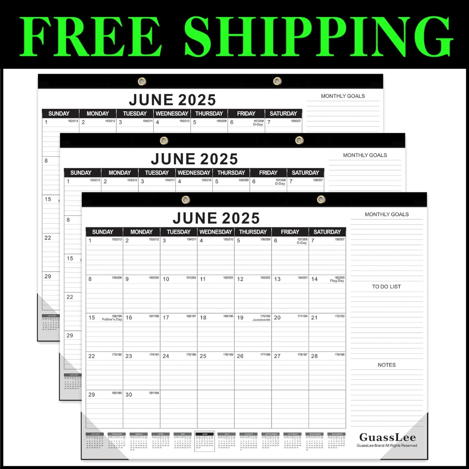 19-Month 2025 Desk Calendar Set, 3-Pack - Ideal for Home Office & Classroom Use