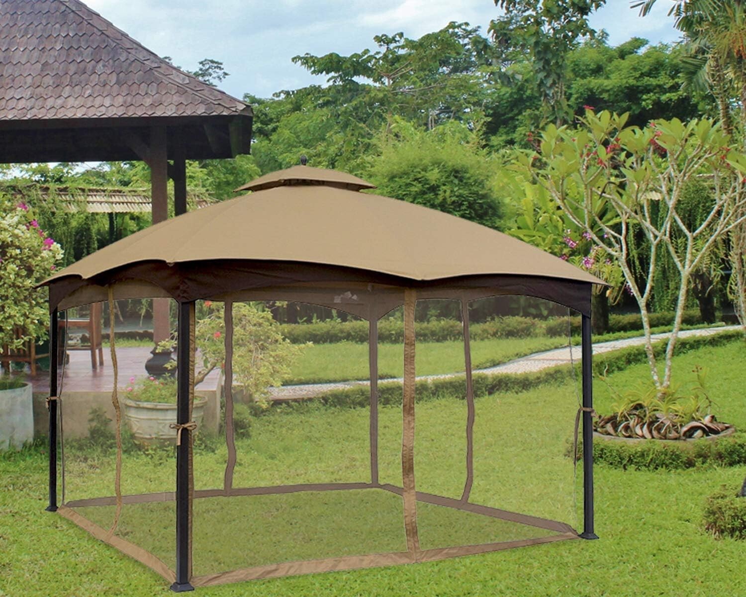 4-Wall Mosquito Netting for 10' x 12' Gazebo - Weather-resistant Beige Fabric