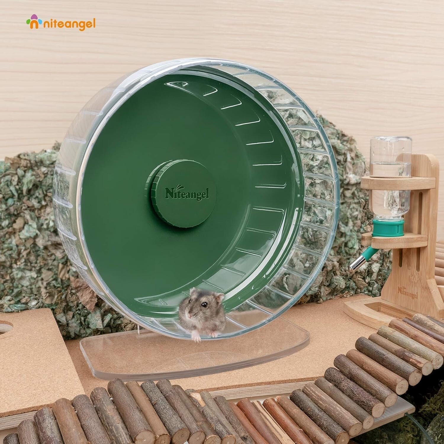 Durable Dark Green Hamster Exercise Wheel - Quiet Spinner with Adjustable Stand
