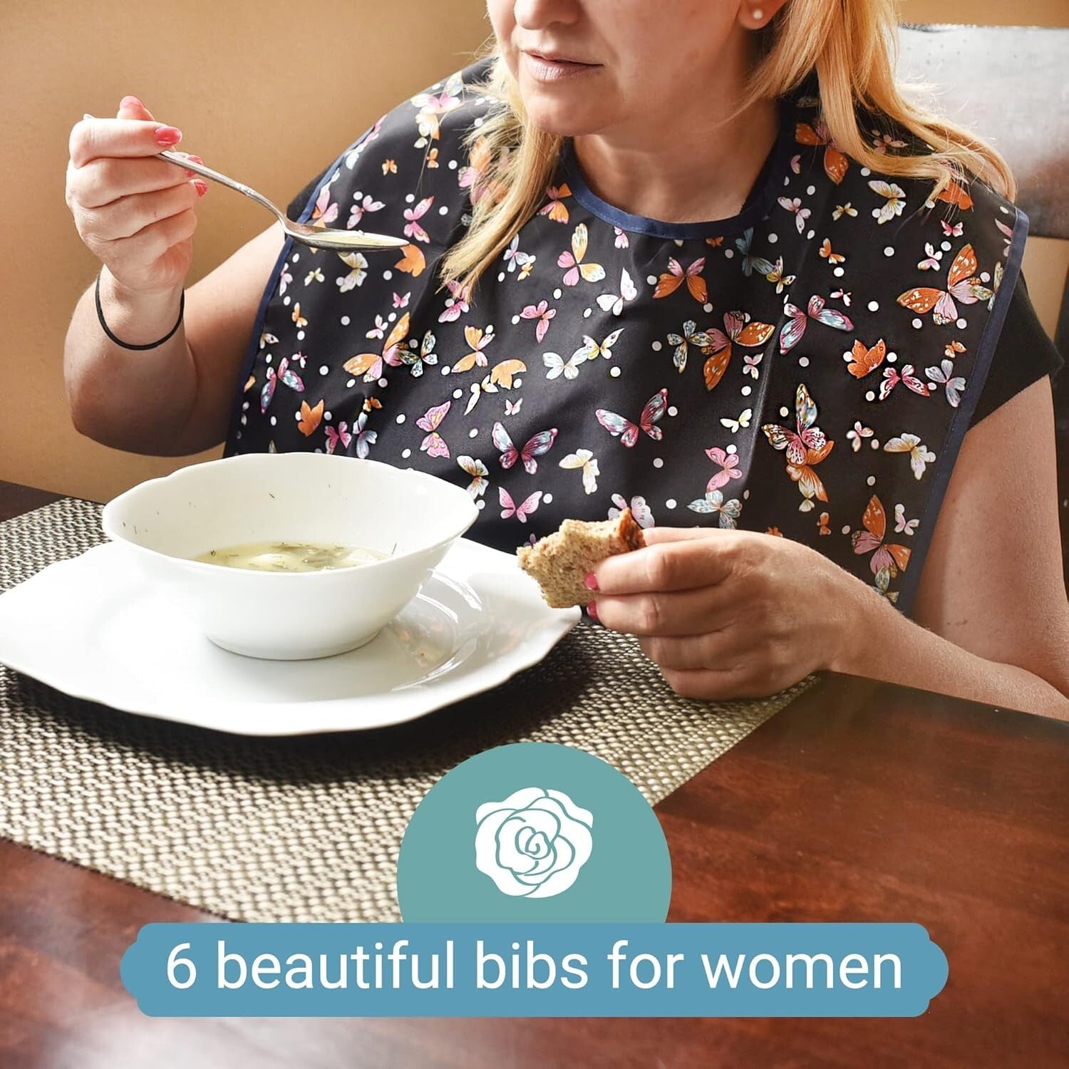 Comfy 6-Pack Adult Bib Clothing Protectors with Hook & Loop Closure