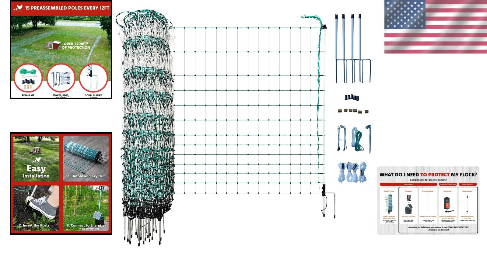 Durable Electric Poultry Enclosure - 48" Tall, 168' Strong Barrier for All Birds