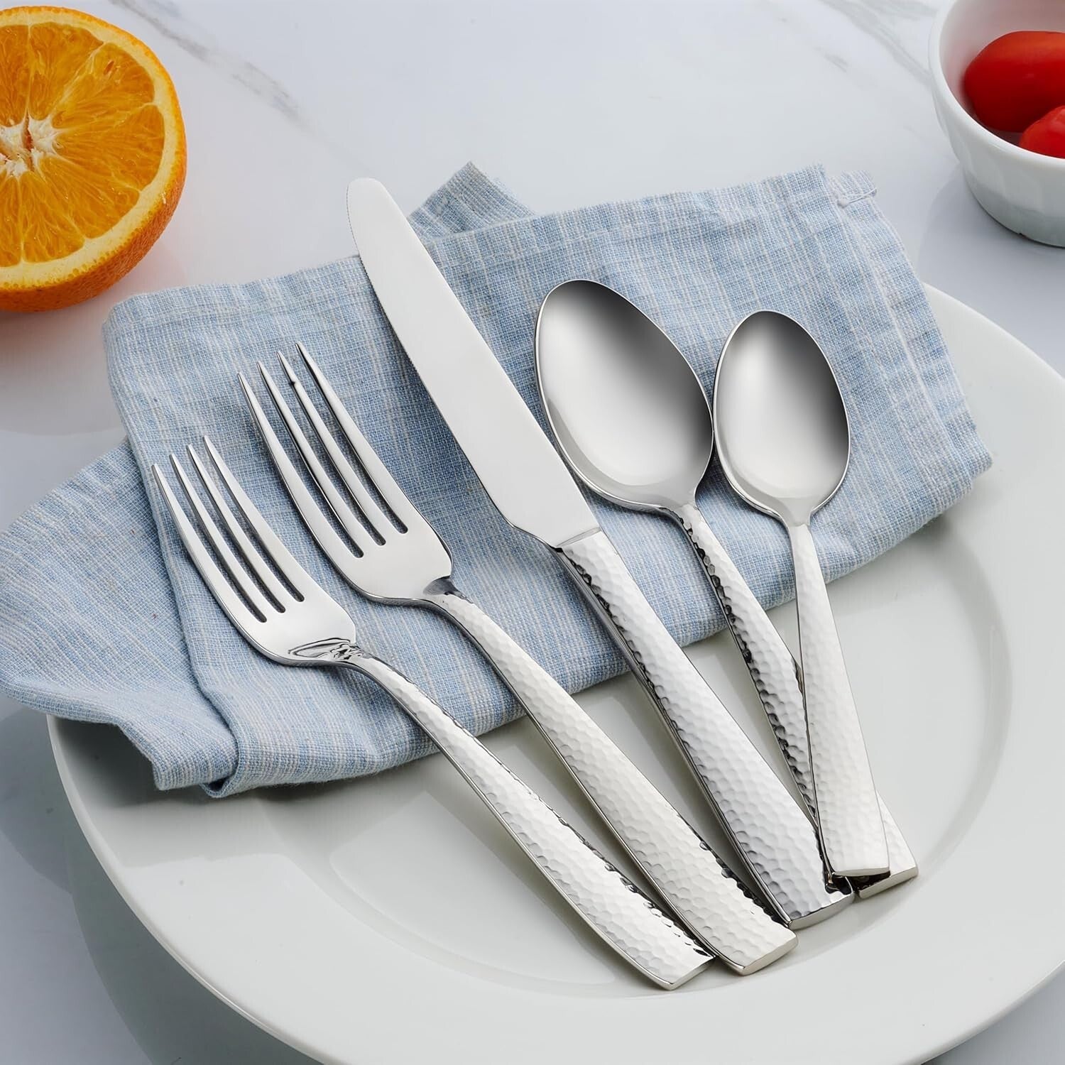 Service for 8 Hammered Flatware Set, Rust-Proof and Stain-Resistant – 40 Pieces
