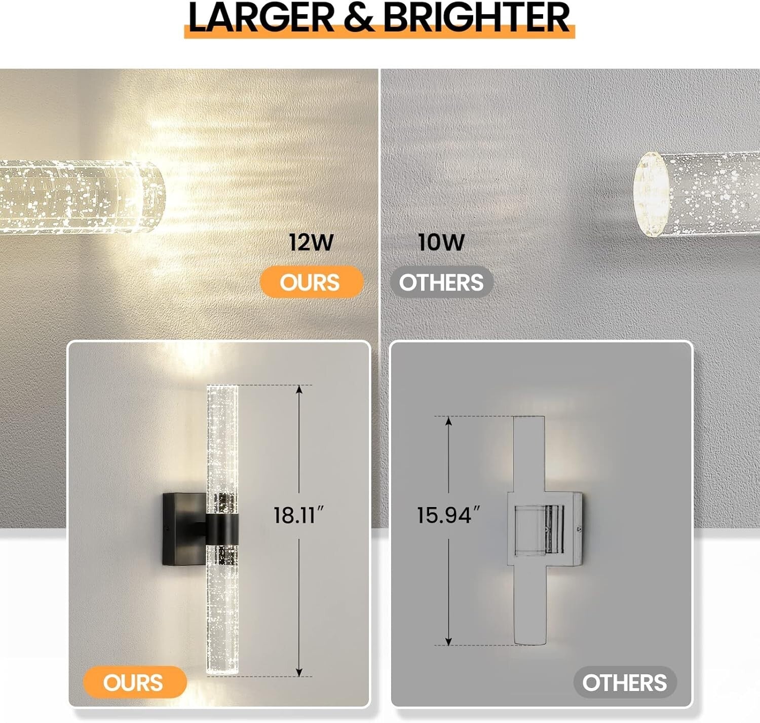 16W Black and Crystal LED Wall Sconce Set - Sophisticated Illumination for Home