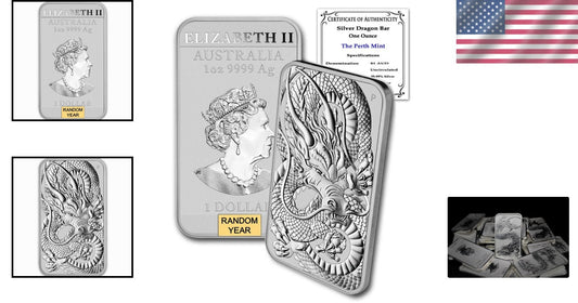 Limited Edition 1 oz Silver Dragon Rectangular Coin - Perth Mint Cert. Auth.