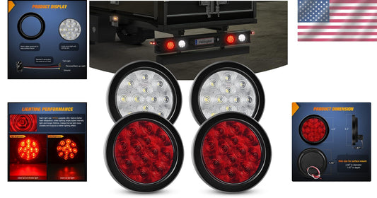 Bright 12-LED 4" Round Truck Tail Lights - Easy Installation & Weather Resistant