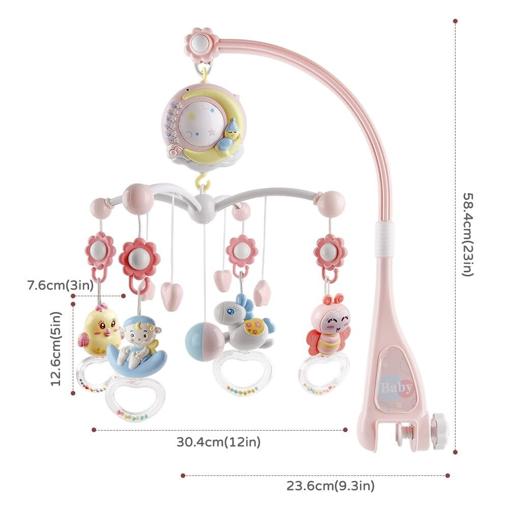 Delightful Crib Mobile with Light Up Projector & Rotating Rattles for Newborns