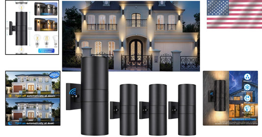 Weatherproof 4-Pack Black Up and Down Wall Sconces for Modern Outdoor Spaces