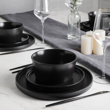 Load image into Gallery viewer, Chic 16-Piece Black Matte Dinnerware Set with Ergonomic Mugs - Durable Stoneware