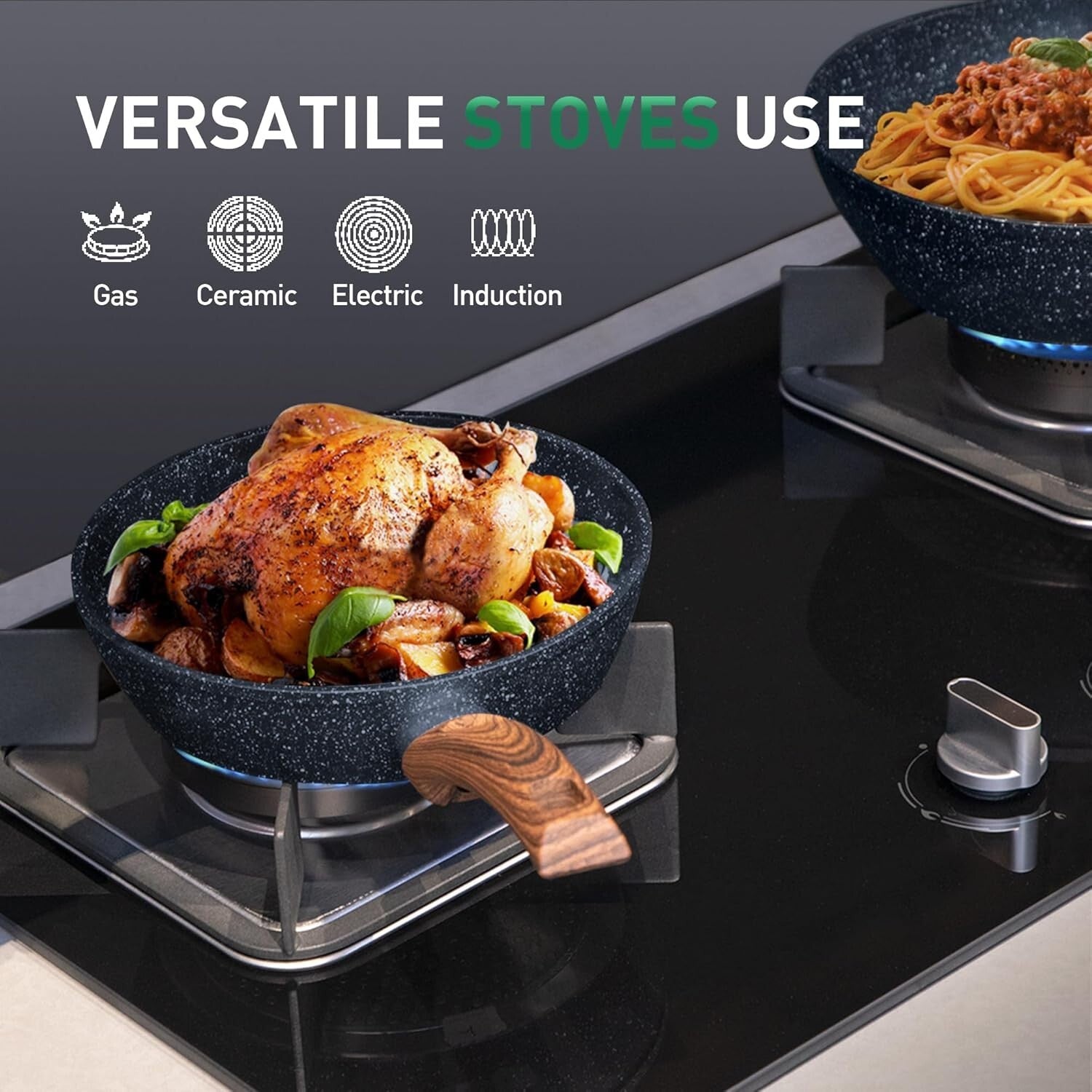 Healthy Cooking Essentials - Induction 12-Piece Granite Non-Stick Pots & Pans