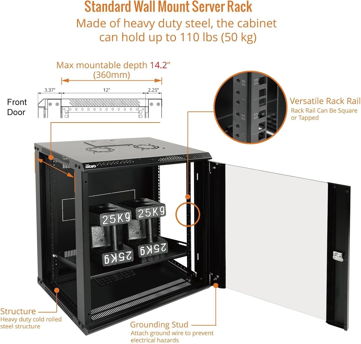 Versatile 12U Wall Mount Server Cabinet with Cooling Fan - Ideal for A/V Devices