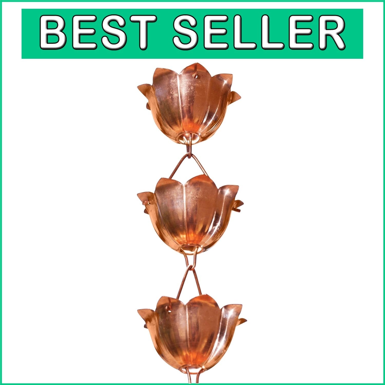 Durable 8.5 Ft Copper Rain Chain with Elegant Lotus Cups - Eco-Friendly Solution