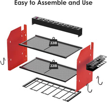 Load image into Gallery viewer, Dual-Tier Power Tool Storage Shelf w/ Surge Protector &amp; Built-in Battery Holder