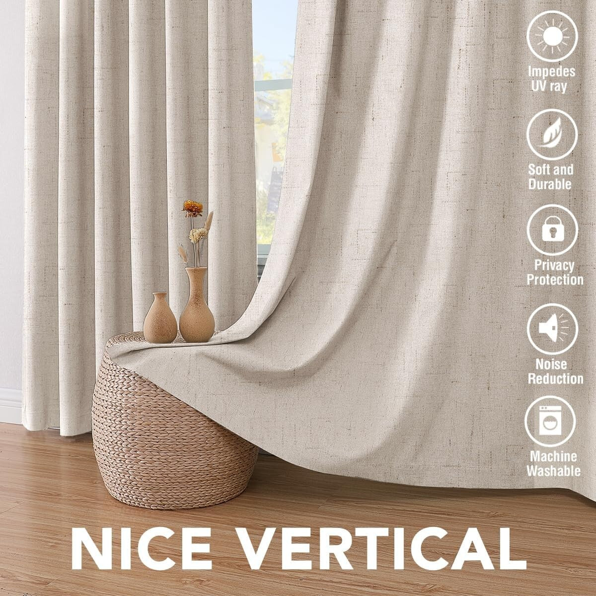 Natural Linen Blackout Drapes - Elegant Thermal Insulated Panels (Pack of 2)