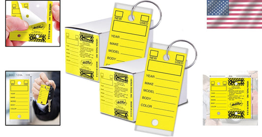 500 High-Quality Key Tags in Yellow with Chrome Rings - Tear-Proof & Waterproof