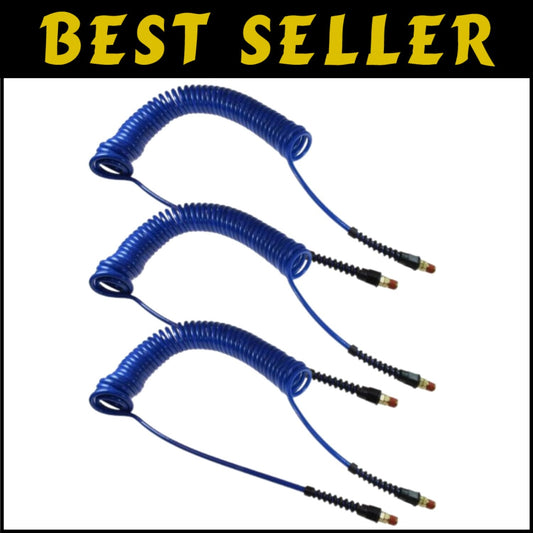 Durable Polyurethane Coiled Air Hose 1/4 Inch x 20 ft, 3 Pack - Kink Resistant