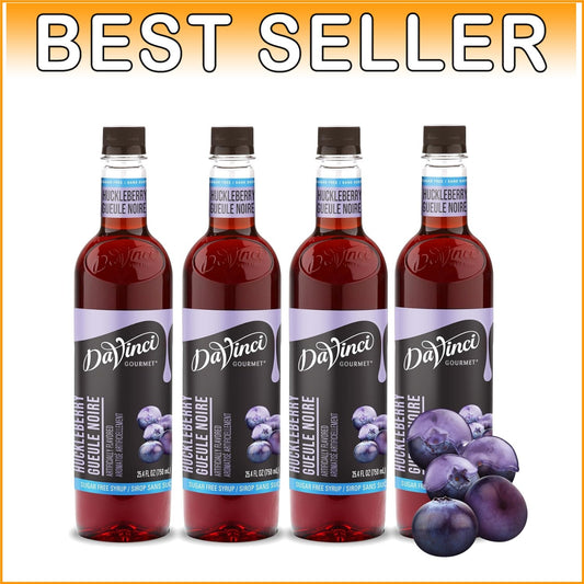 Delicious Sugar-Free Huckleberry Syrup for Coffee & Desserts - 25.4 Fl Oz x 4