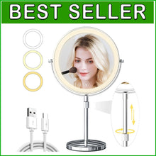 Load image into Gallery viewer, Rechargeable 9-Inch Vanity Mirror with 60 LEDs - Dimmable &amp; 3 Color Lights