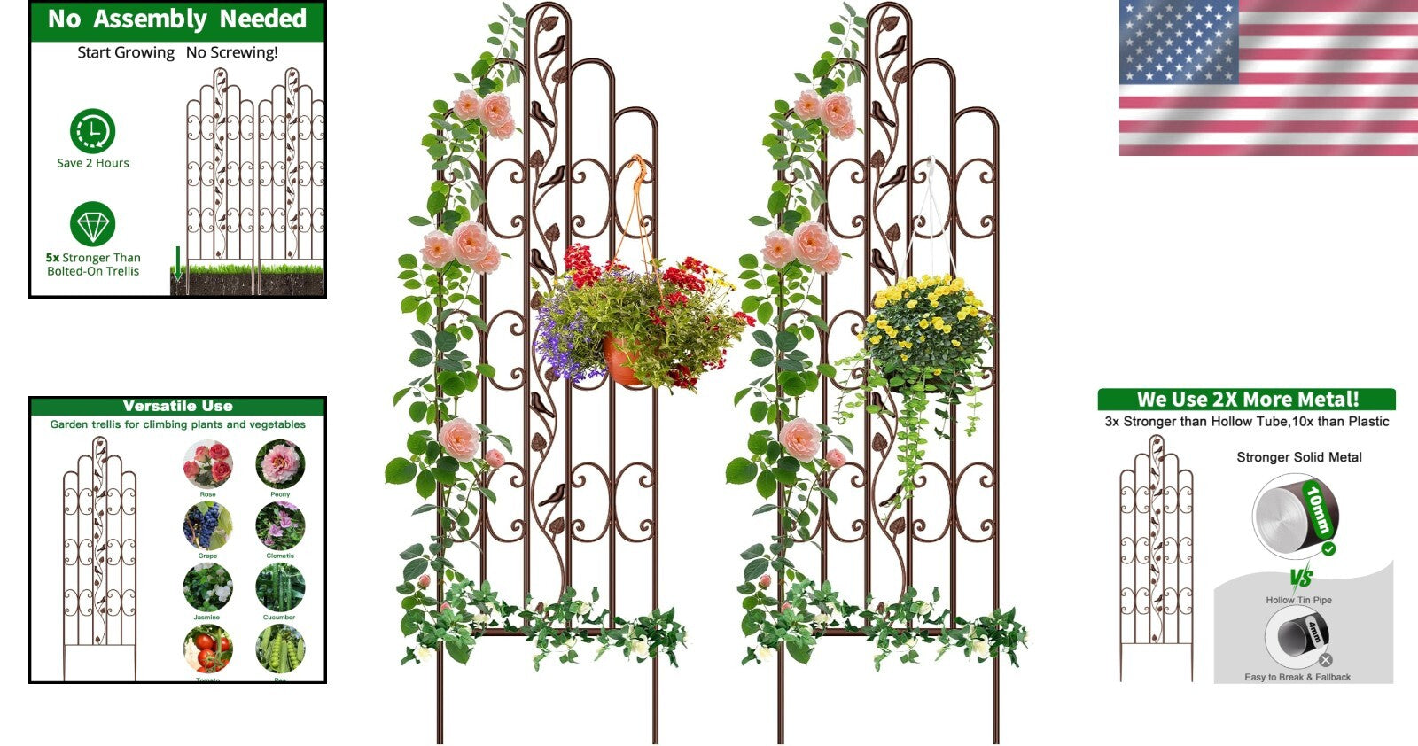 Durable & Decorative 2 Pack Garden Trellis - 71" Tall for Outdoor Beautification