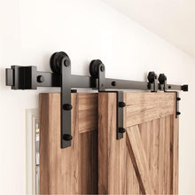 Load image into Gallery viewer, 6FT Rustic Bypass Sliding Barn Door Hardware Kit for Double Doors - Black Steel