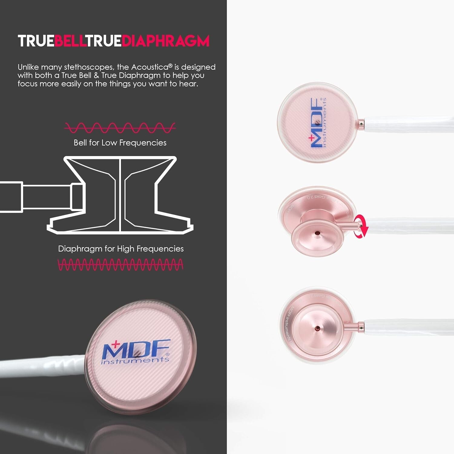 Acoustica Lightweight Dual Head Stethoscope - Rosegold Matte - Doctors & Nurses