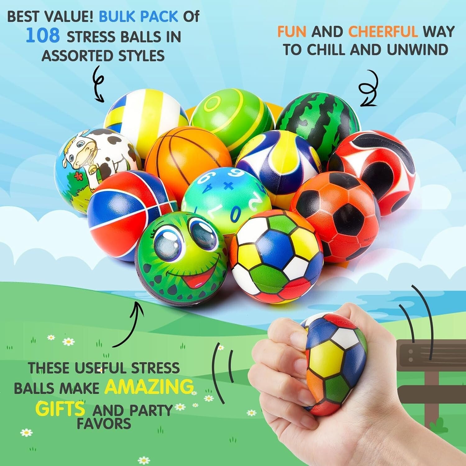 108 Pcs Colorful Mini Stress Balls - Perfect Fidget Prizes for Teens and Adults