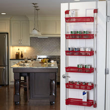 Load image into Gallery viewer, Chic 6-Tier Basket Organizer with Hooks – Space-Saving Red Storage Solution