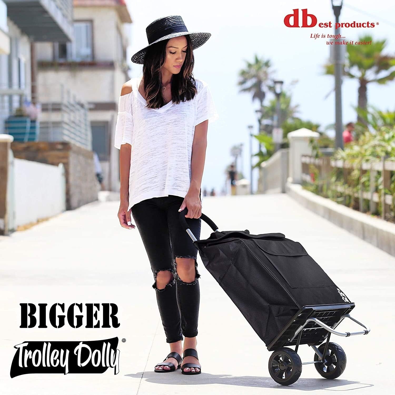 Bigger Trolley Dolly - Foldable Lightweight Shopping Cart with Heavy-Duty Wheels