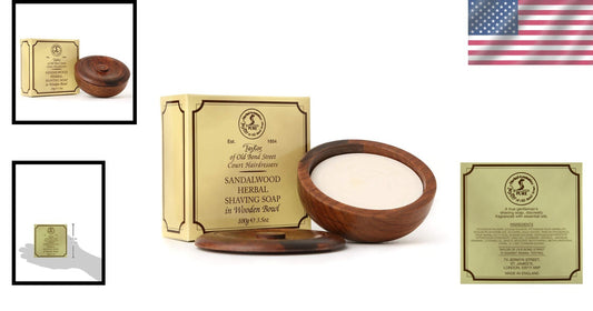 Refillable Sandalwood Shaving Soap in Wooden Bowl, 3.5 oz – Eco-Friendly Luxury