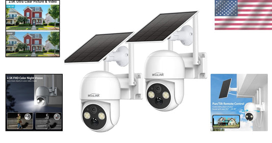 2-Pack Solar Powered 4MP Cameras with Night Vision & Cloud Storage Options