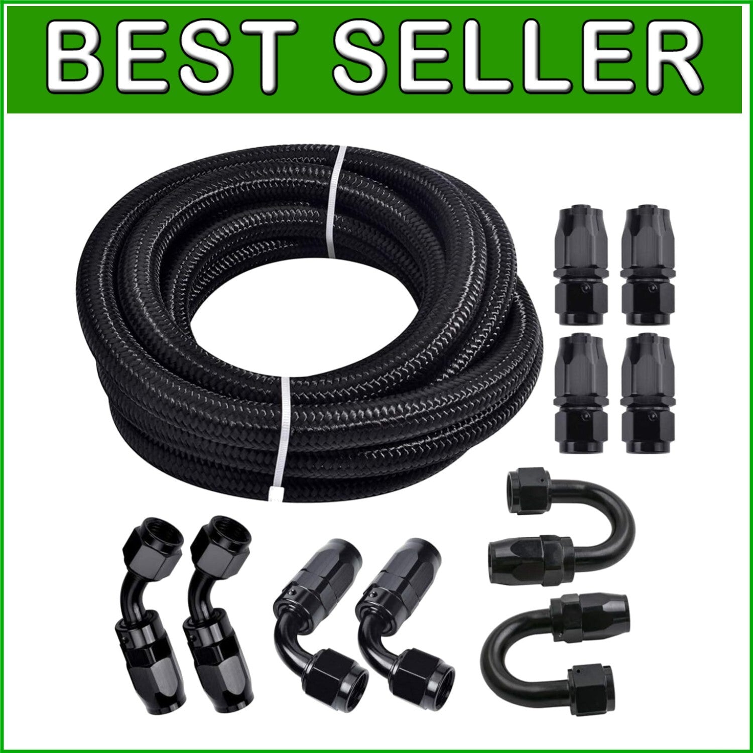 Durable 6AN 20FT Nylon Stainless Steel Braided Fuel Line with 10PCS Fittings