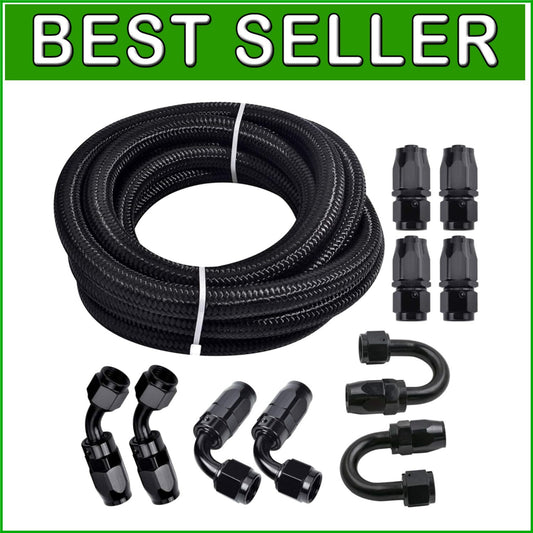 Durable 6AN 20FT Nylon Stainless Steel Braided Fuel Line with 10PCS Fittings