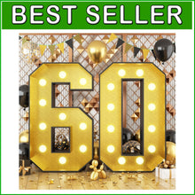 Load image into Gallery viewer, Illuminated 4FT Glitter Gold Number 60 Foam Board Kit - Retro Party Decor