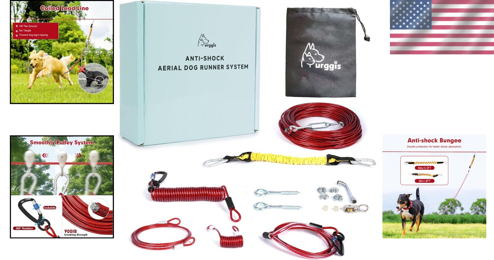 Tangle-Free Heavy-Duty Dog Zip Line - 75ft Anti-Shock System for 300lbs Dogs