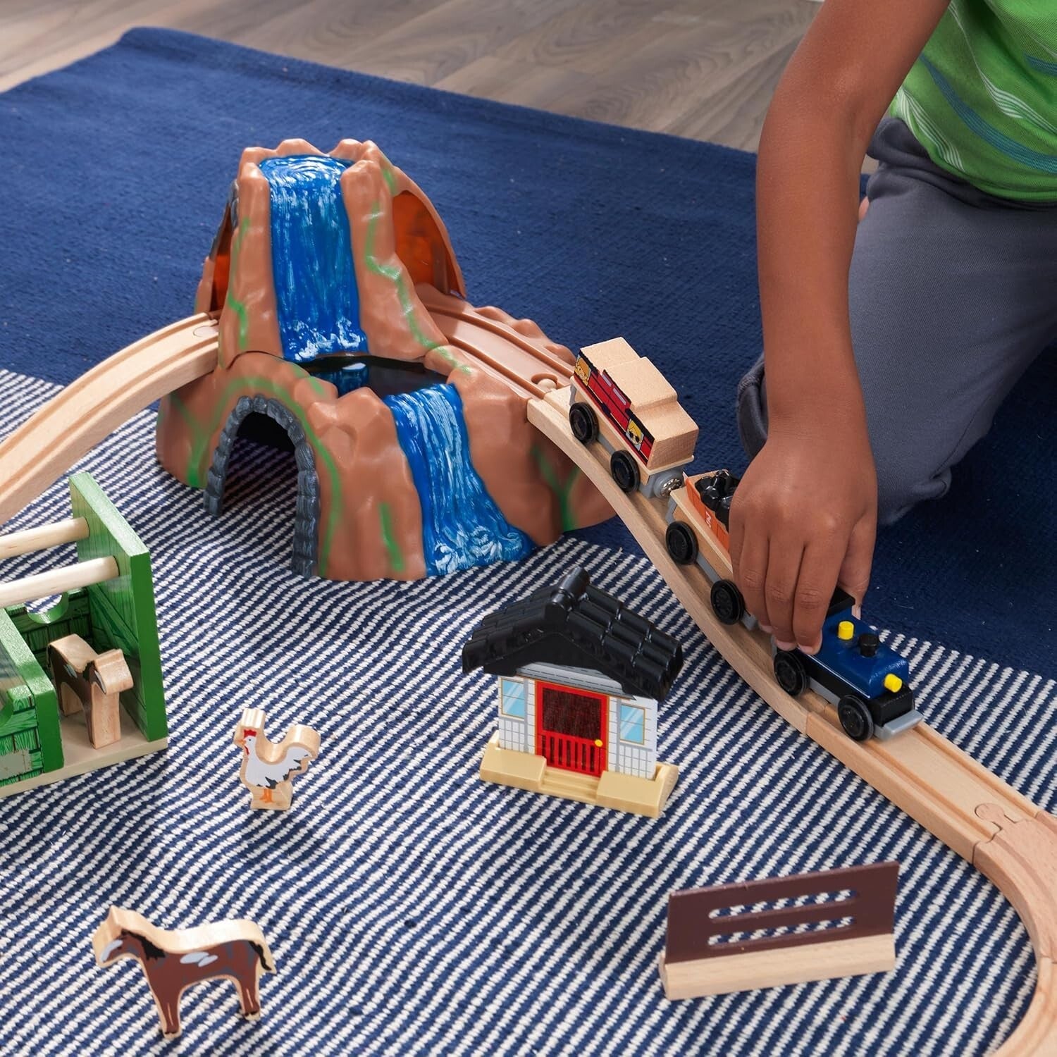 Detailed 75-Piece Children’s Wooden Train Set - Farm-Themed Play Adventure