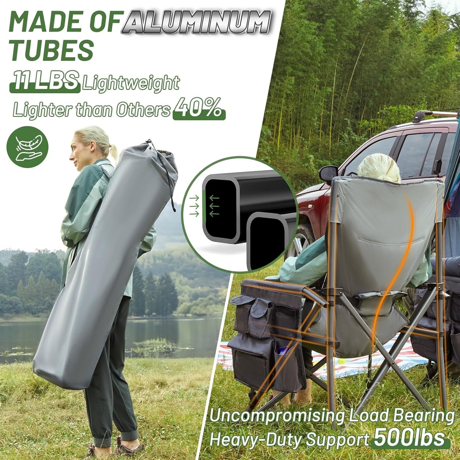 Lightweight Adjustable High Back Chair with Lumbar Support & Side Storage Pocket