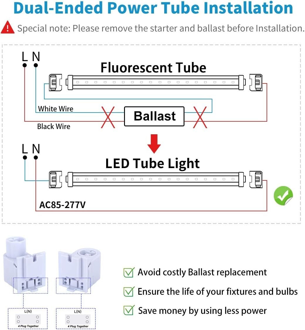 High-Efficiency 8FT LED Tube with Dual-Ended Power - Ideal for Shops and Garages