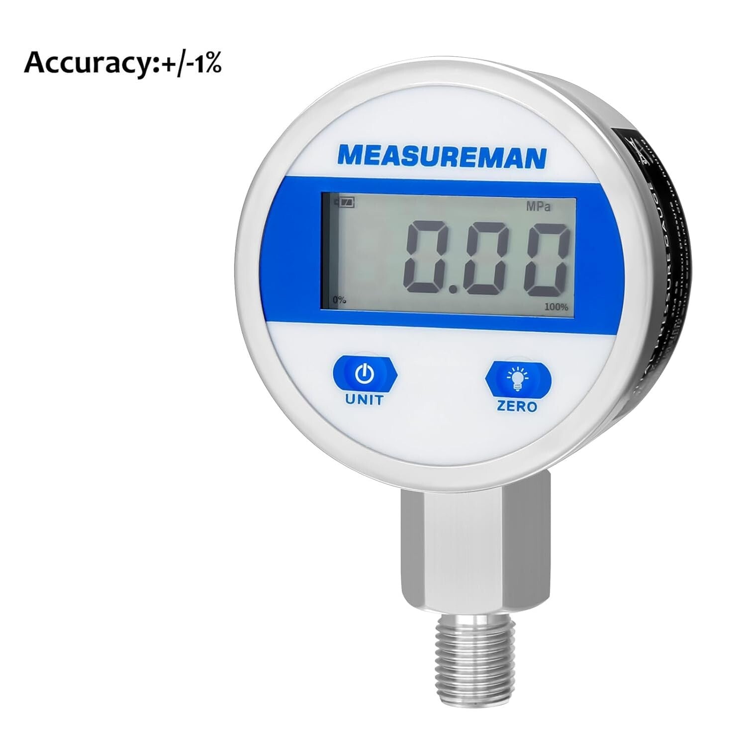 Compact 200psi Digital Pressure Gauge with LED Light - Stainless Steel 1/4" NPT