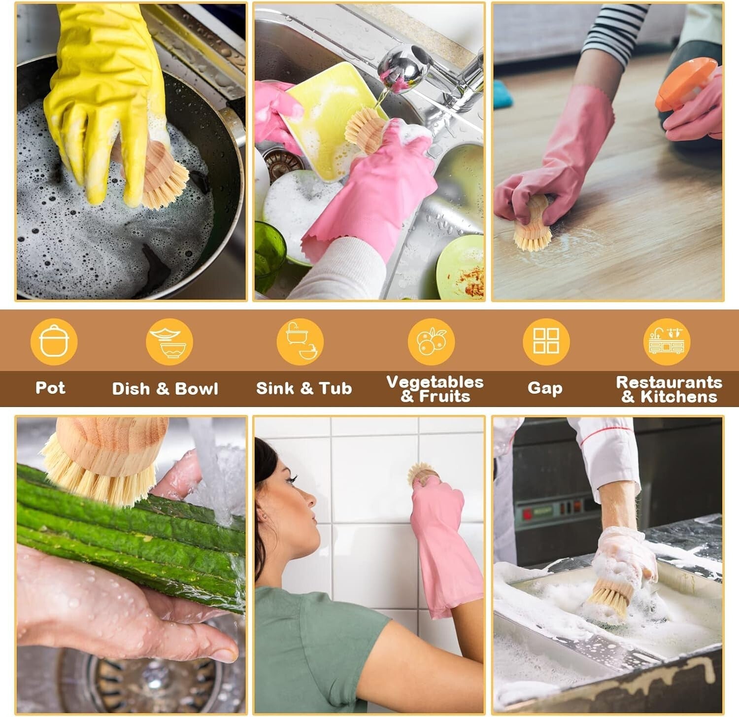 40-Pack Eco-Friendly Bamboo Dish Scrub Brushes with Sisal Bristles - Non-Scratch