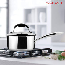 Load image into Gallery viewer, Premium Tri-Ply Stainless Steel Saucepan with Strainer Lid and Ergonomic Handle