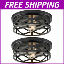 Load image into Gallery viewer, Modern Black Farmhouse Flush Mounts - 11" Adjustable Ceiling Lights Set of 2
