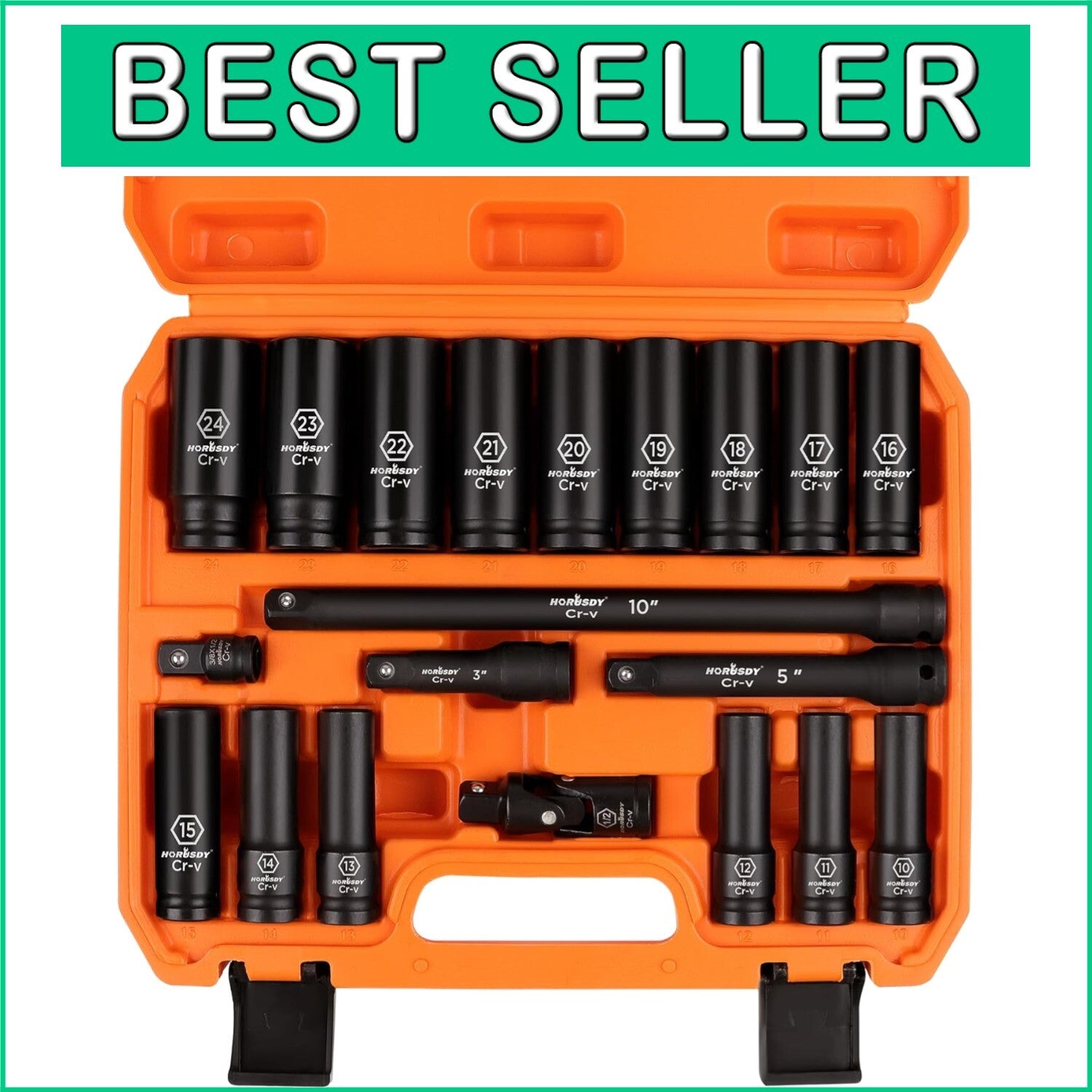 Corrosion-Resistant 20-Pc Impact Socket Set (10-24mm) with Custom Storage