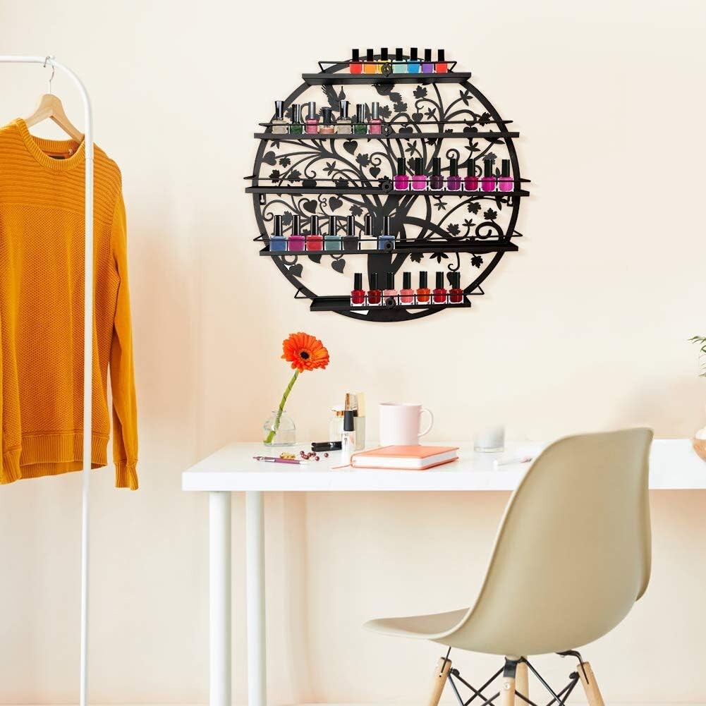 Elegant Wall-Mounted Nail Polish Organizer - 5-Shelf Acrylic Rack in Black