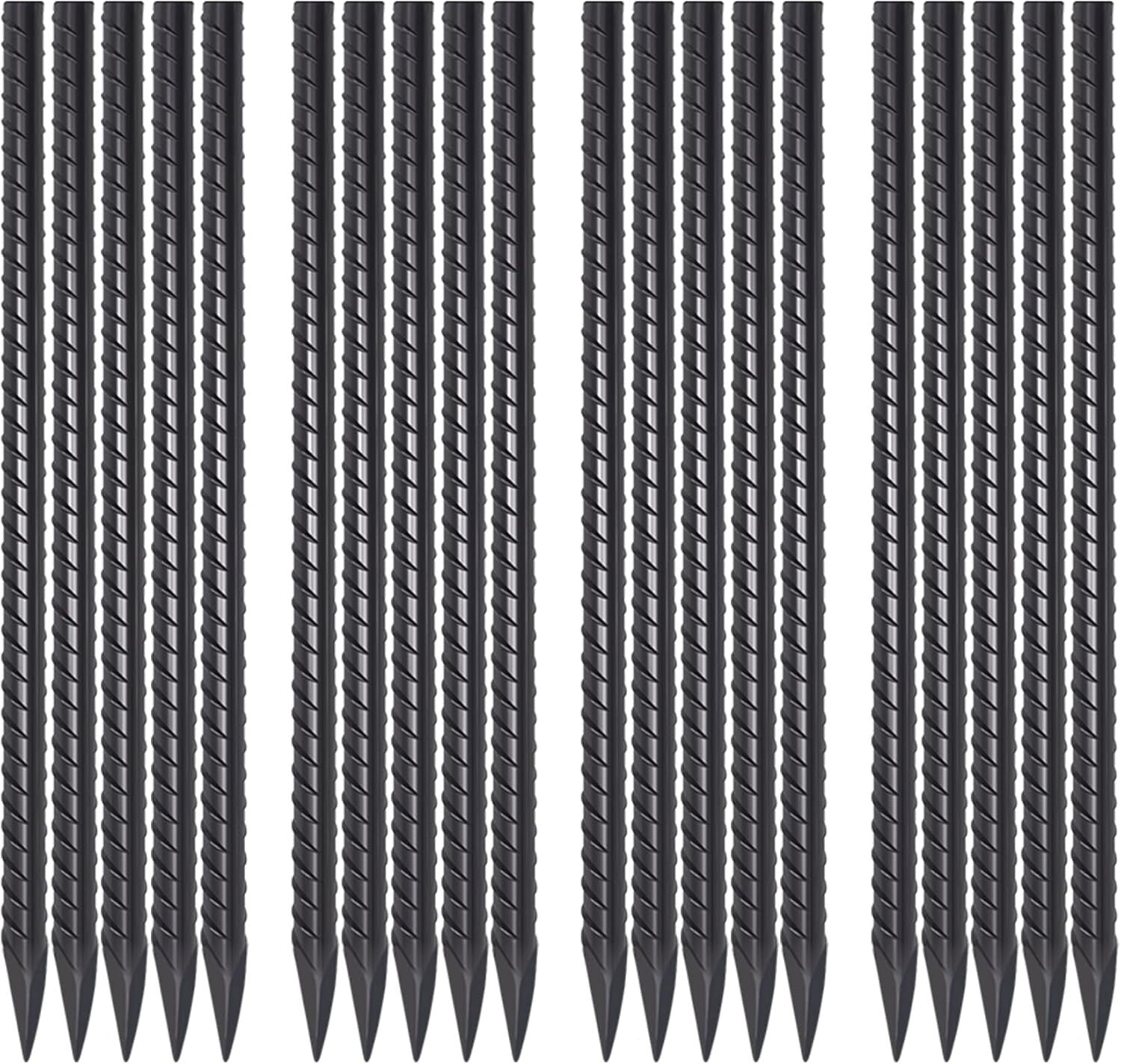 20-Piece 24 Inch Alloy Steel Rebar Stakes - Rust-Free Plant Anchors for Garden