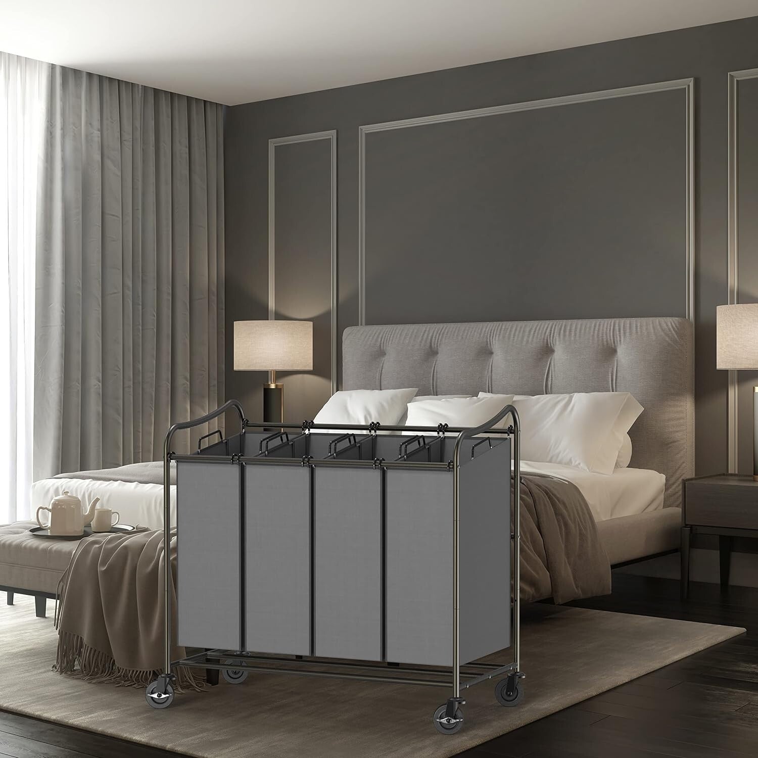 Durable 4-Bag Laundry Sorter with Smooth-Rolling Wheels - Modern Design