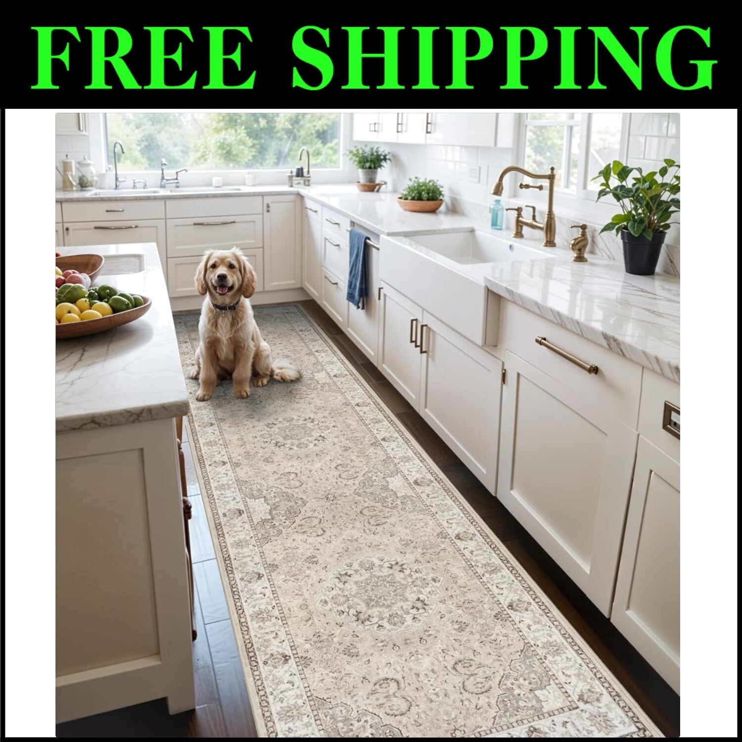 Classic Beige Hallway Runner Rug 3x10 - Durable, Lightweight, Elegant Design