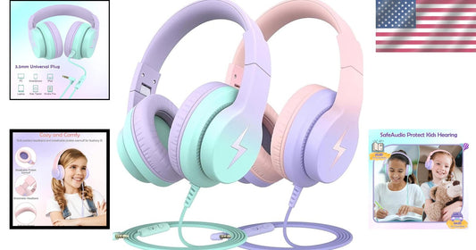 Wired Kids Headphones with Volume Limiter & Adjustable Fit - Foldable Design